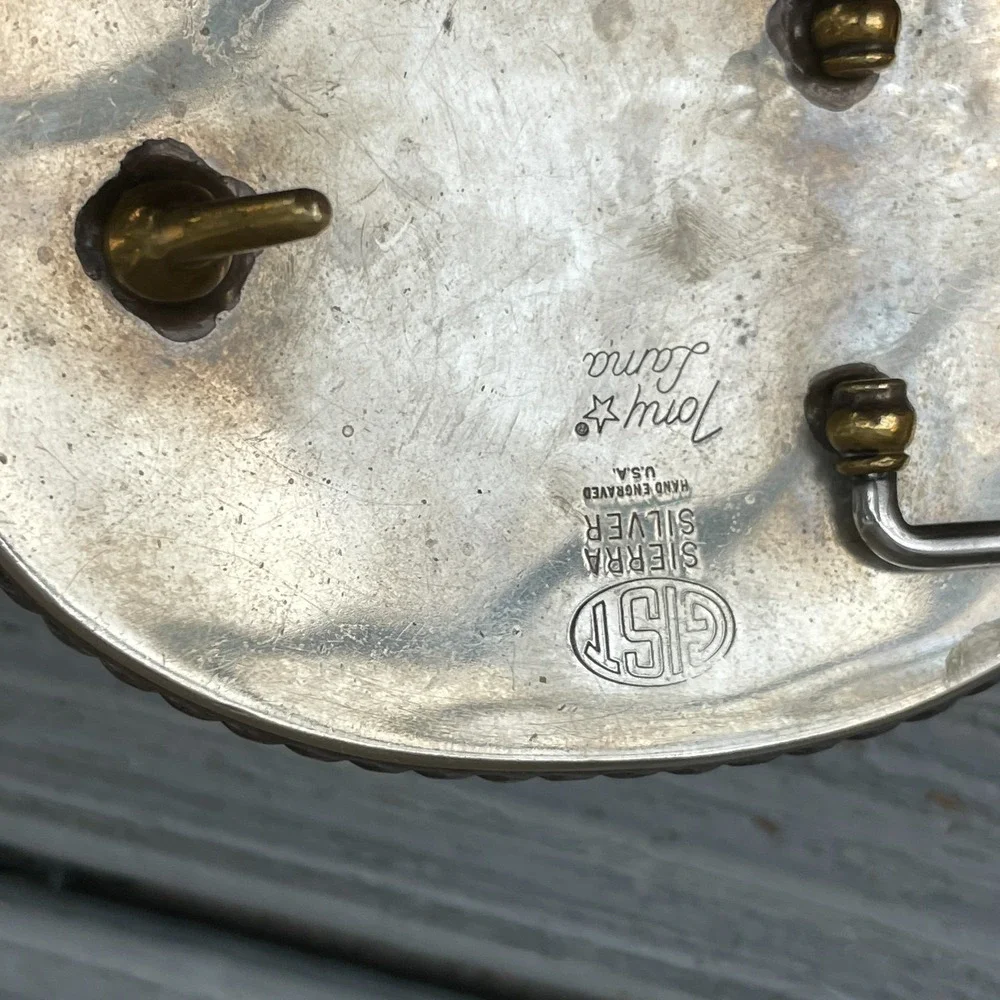 VINTAGE Tony Lama GIST Sierra Silver Buckle Hand Engraved in USA Rodeo Western